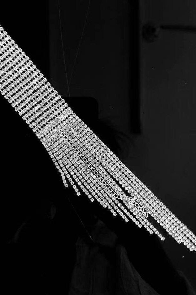 Silver Rhinestone Crystal Tassel Chain-mail Mesh Bracelet, Adjustable Chunky Diamante Chain Bracelet (48 Hour Dispatch)