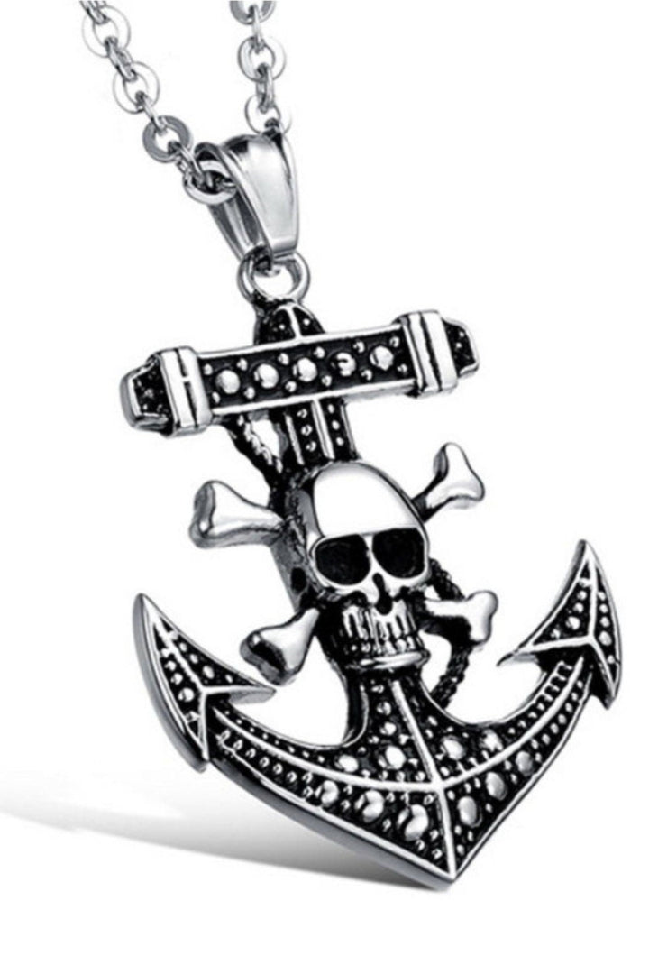 Anchor Skull Pendant Necklace, Antique Silver Finish, Stainless Steel, Ideal Gift (48 Hour Dispatch)