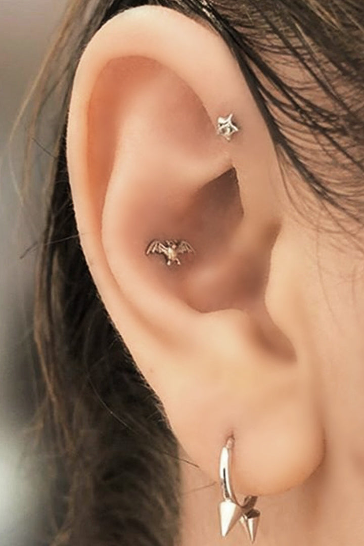 Dainty Silver Surgical Steel Bat Barbell Piercing, Stud Daith Rook Conch Piercing Bar (48 Hour Dispatch)