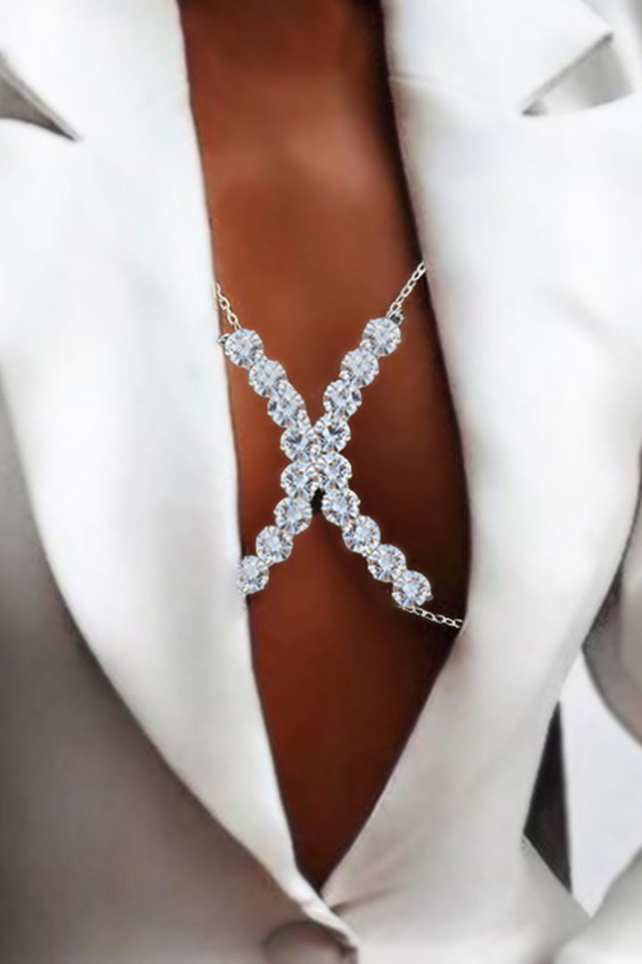 Chunky Crystal Rhinestone Bra Body Chain Harness, Minimalistic Festival Bikini Necklace Body Chain, Available in Silver & Gold (48 Hour Dispatch)