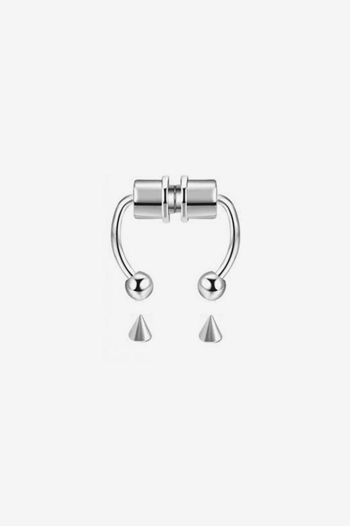 Magnetic Silver Horseshoe Septum Ring Piercing, Faux Fake Nose Piercing, Available with Circular Barbells & Spiked Barbells  (48 Hour Dispatch)