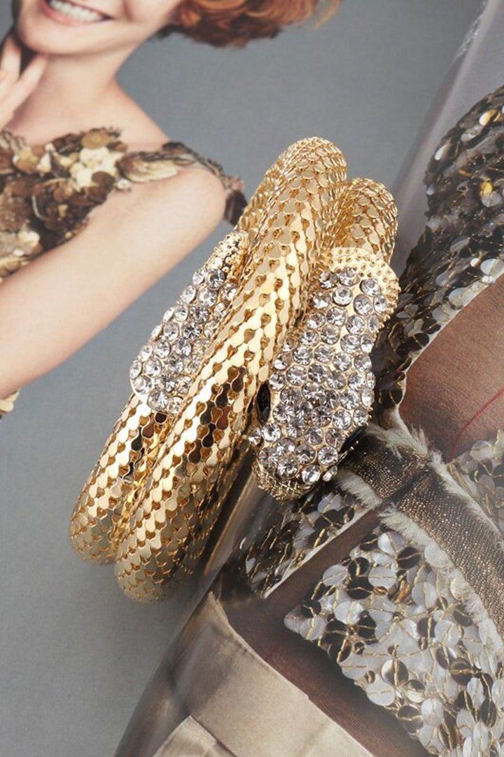 Serpent Sculptured Rhinestone Crystal Bracelet, Diamond Encrusted Wrist Band, Available in Silver & Gold (48 Hour Dispatch)