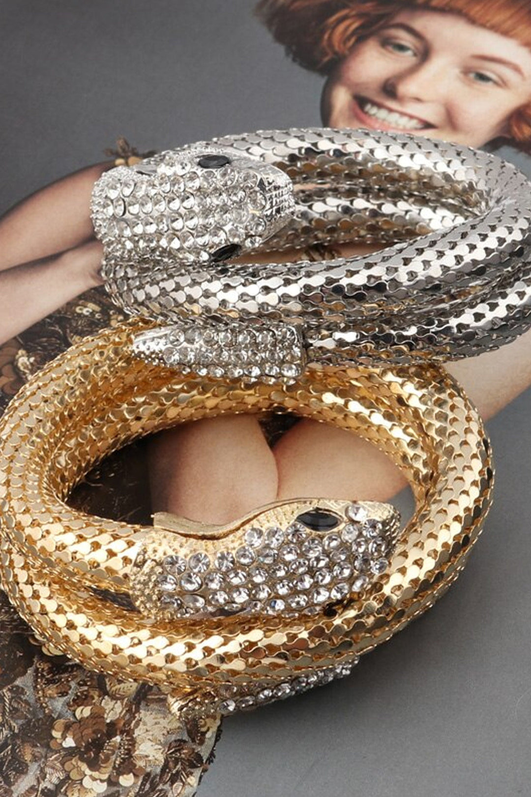 Serpent Sculptured Rhinestone Crystal Bracelet, Diamond Encrusted Wrist Band, Available in Silver & Gold (48 Hour Dispatch)