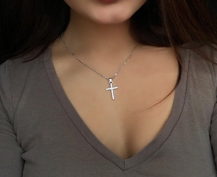 Crystal Cross, Silver Cross Pendant Necklace, Gold Cross Necklace, Simple Cross Necklace, Velvet Choker with Cross (48 Hour Dispatch)