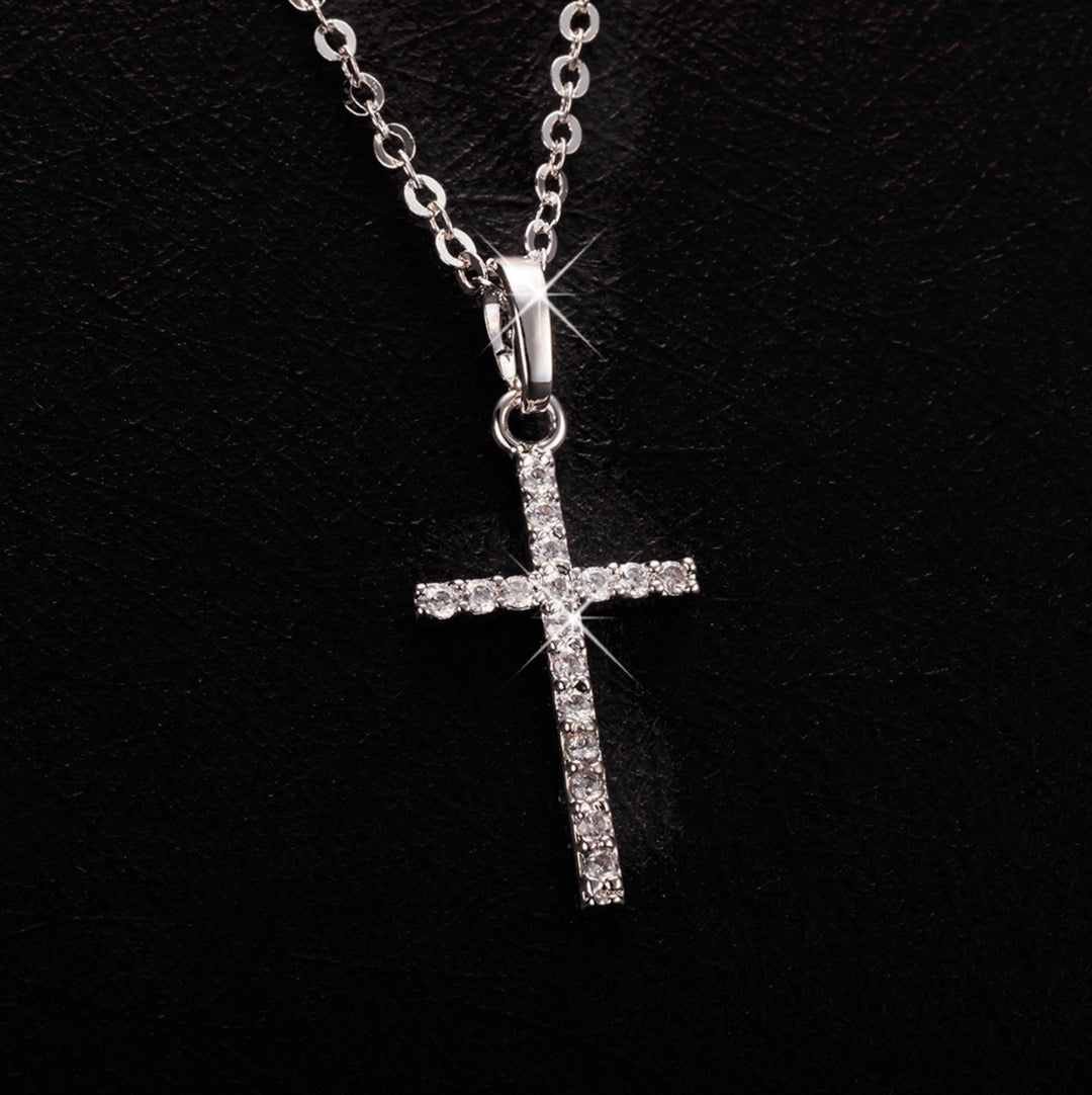 Crystal Cross, Silver Cross Pendant Necklace, Gold Cross Necklace, Simple Cross Necklace, Velvet Choker with Cross (48 Hour Dispatch)