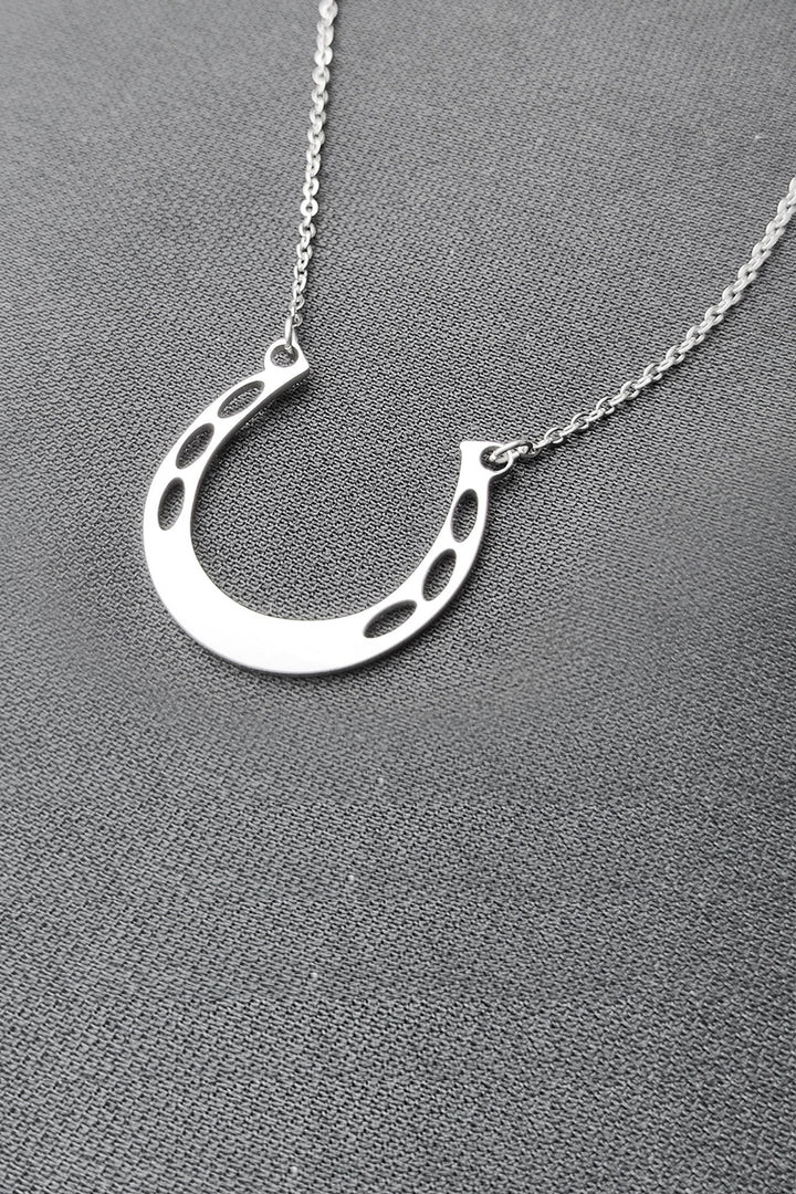 Silver 'Iris' Name Engraving Horseshoe Shaped Pendant Necklace, Personalized Charm Necklace (48 Hour Dispatch)