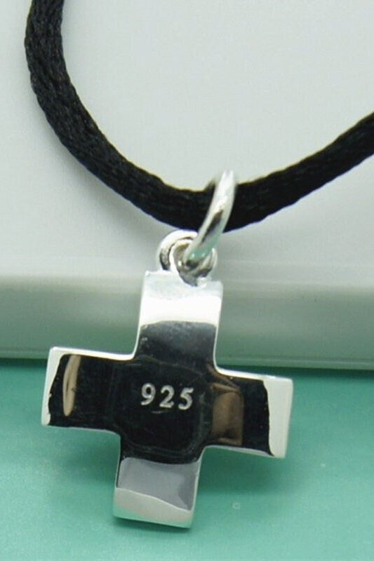 Silver Crucifix Pendant Black Rope Chain Necklace, Chunky Cross Pendant Stainless Steel Chain Necklace (48 Hour Dispatch)