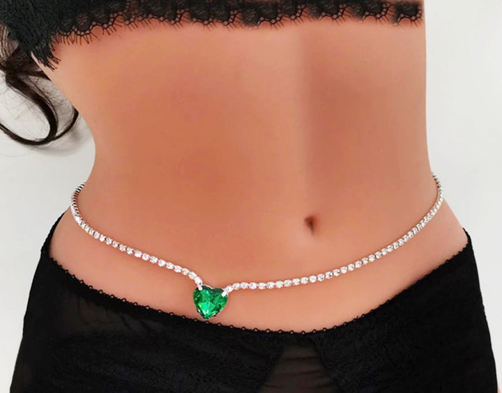 Y2K Sparkling Heart Belly Chain, Rhinestone Crystal Body Jewellery, Metal Belly Waist Chain, Silver Belly Chain (48 Hour Dispatch)