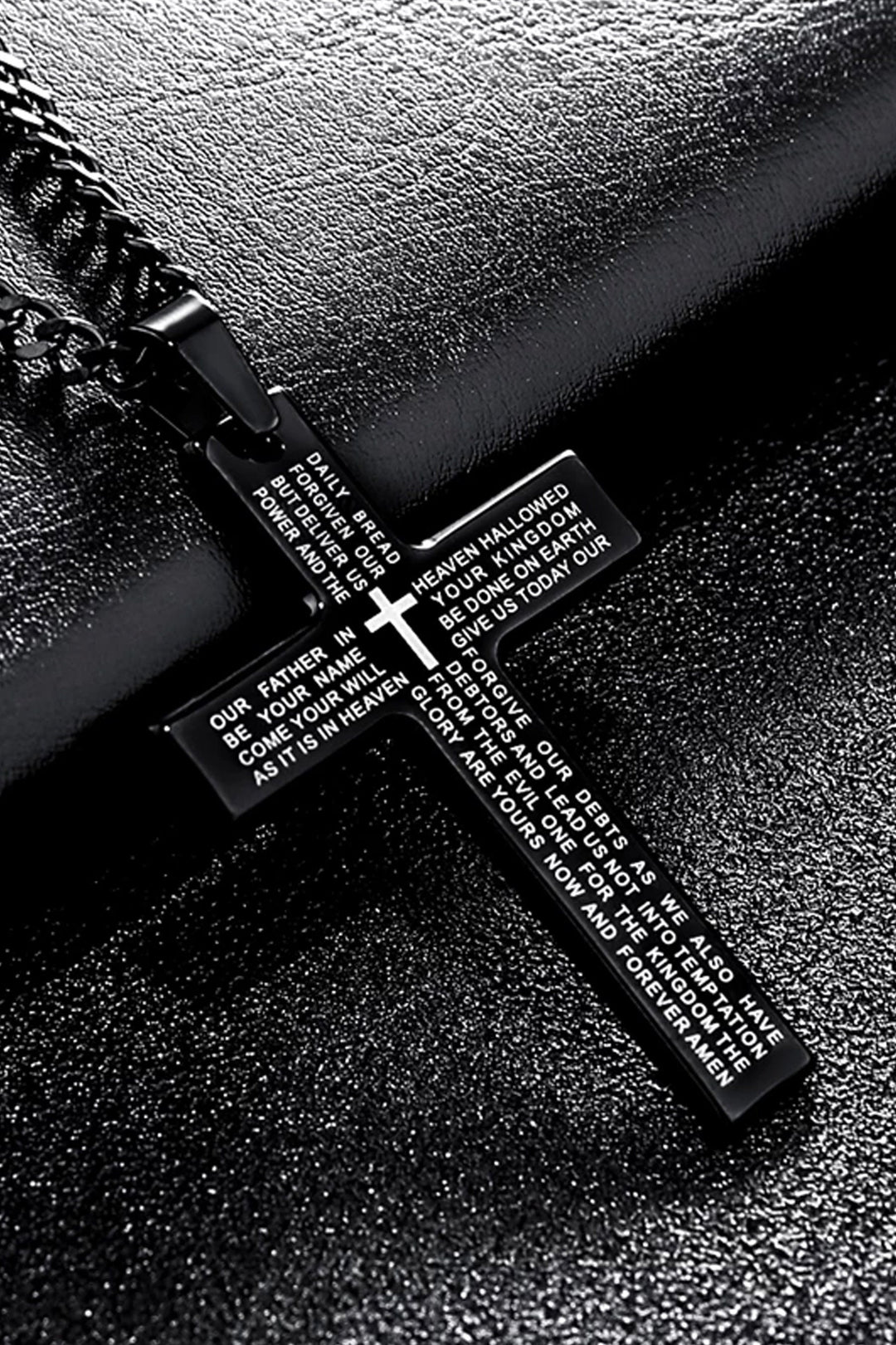 Black & Silver Bible Engraving Crucifix Pendant Chain Necklace, Chunky Cross Pendant Stainless Steel Chain Necklace  (48 Hour Dispatch)