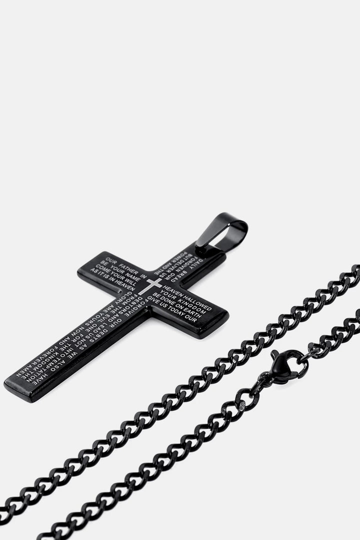 Black & Silver Bible Engraving Crucifix Pendant Chain Necklace, Chunky Cross Pendant Stainless Steel Chain Necklace  (48 Hour Dispatch)