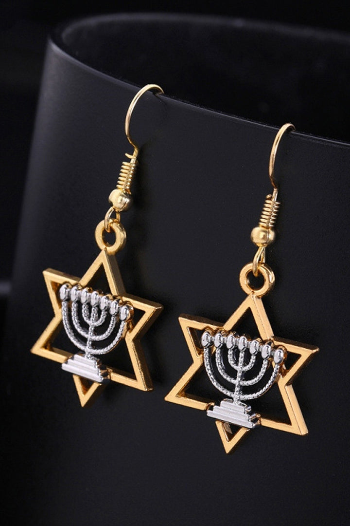 Silver & Gold Menorah Judaica Dangle Drop Earrings, Star of David Earrings, Jewish Pendant Charm Earrings (48 Hour Dispatch)