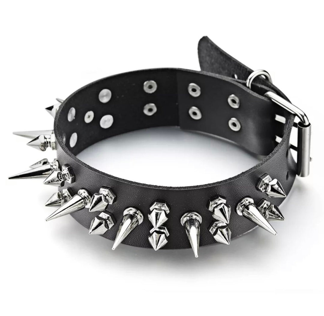 Punk Spike Rivets Stud Choker Necklace PU Leather Rock Gothic Chokers Collar Goth Harajuku Anime Girl Sexy Jewellery Gothic Accessories (48 Hour Dispatch)