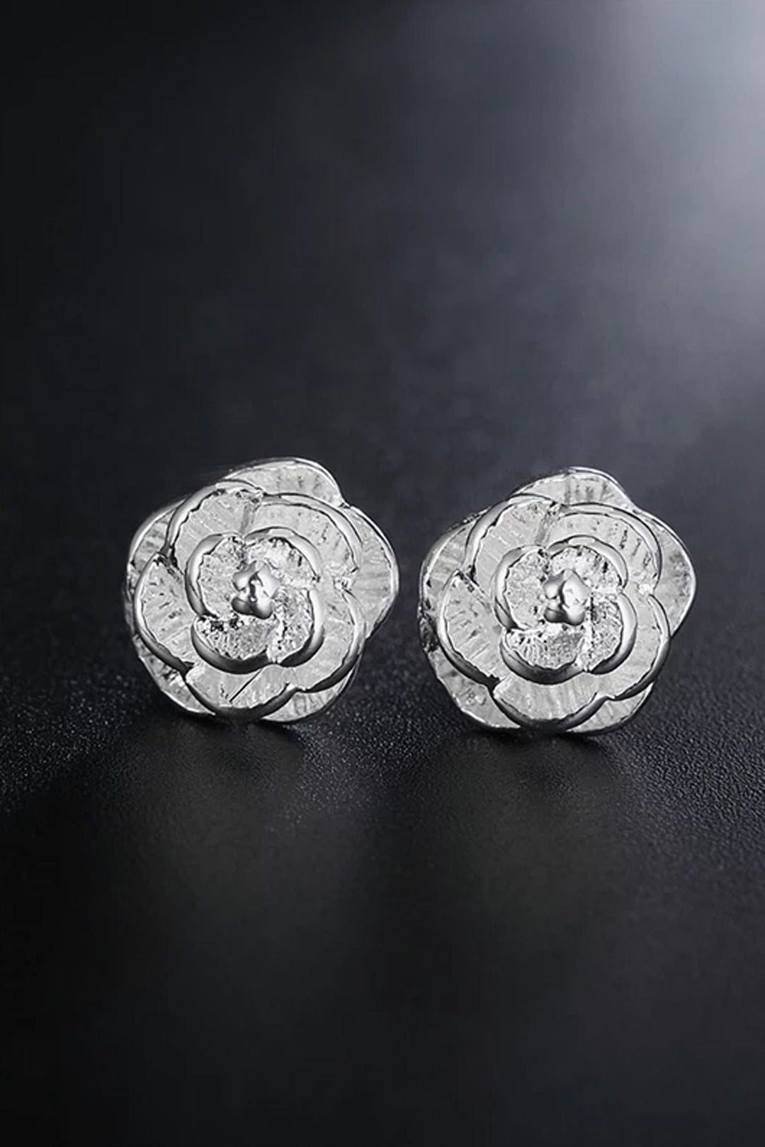 Silver Crystal Rhinestone Encrusted Rose Stud Earrings, Chunky Diamante Stud Earrings (48 Hour Dispatch)