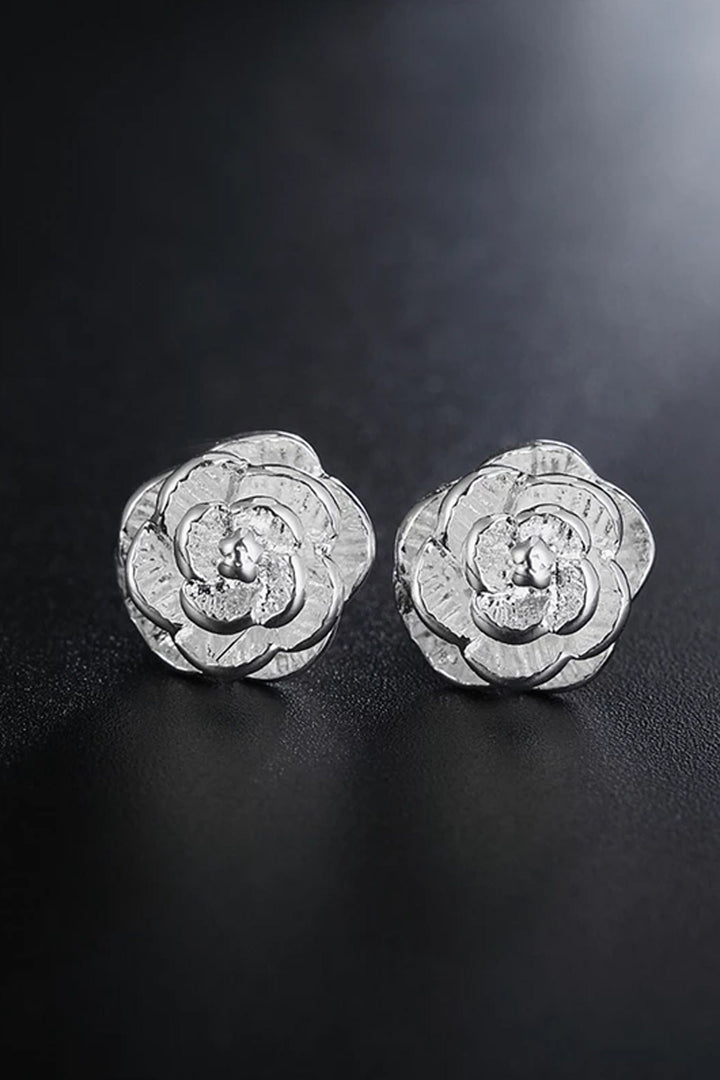 Silver Crystal Rhinestone Encrusted Rose Stud Earrings, Chunky Diamante Stud Earrings (48 Hour Dispatch)