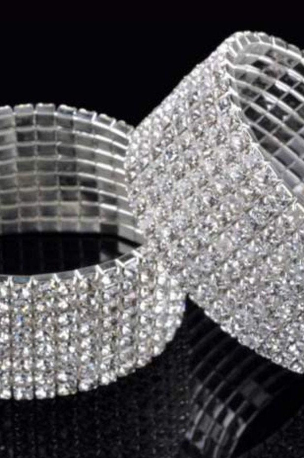 Silver Diamanté Crystal Wrist Bracelet, Rhinestone Crystal Bracelet, Adjustable, Available in 3 Designs (48 Hour Dispatch)