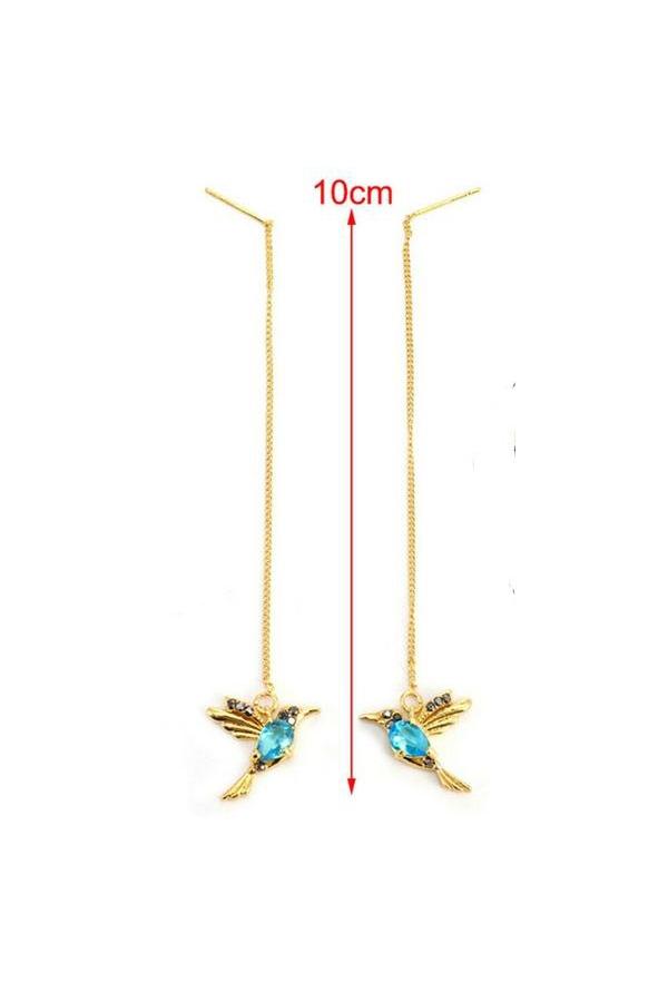 Pretty Humming Bird Rhinestone Drop Earrings, Gold finish - Hayati London