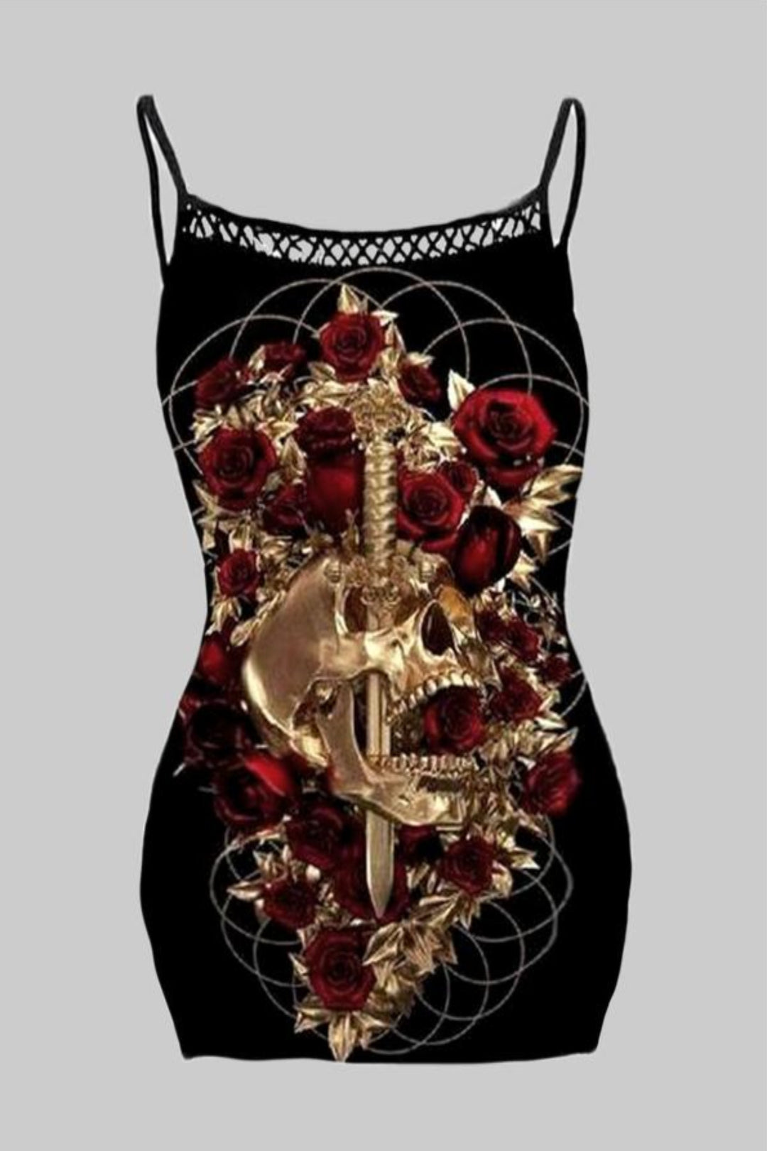 Rose & Skull Print Black Graphic Sleeveless Tee - Hayati London