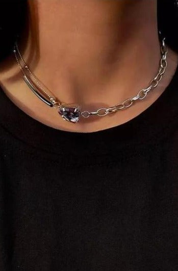 Sparkling Heart shaped Purple Rhinestone Choker Necklace,  Silver finish - Hayati London