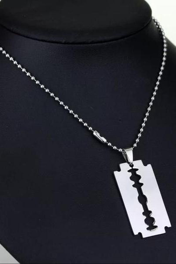 Stainless Steel Razor Blades Pendant Necklaces Men Jewelry Steel Male Shaver Shape Necklace - Hayati London