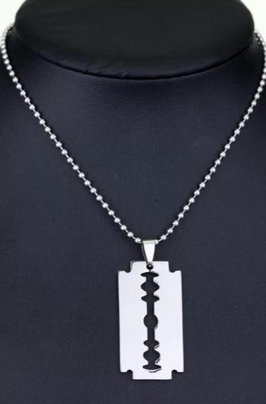 Stainless Steel Razor Blades Pendant Necklaces Men Jewelry Steel Male Shaver Shape Necklace - Hayati London