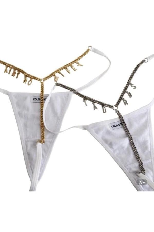 Stainless Steel Thong Chain Golden, White Panties Sexy Body Chain