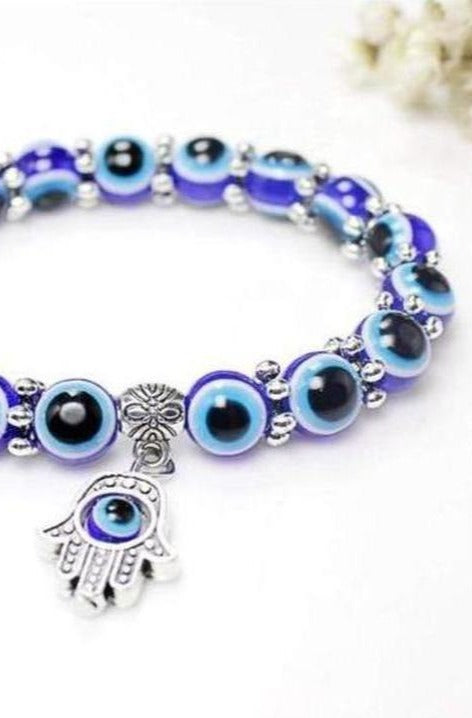 Stunning Fatima Hand Charm Evil Eye Bead Bracelet Jewelry - Hayati London