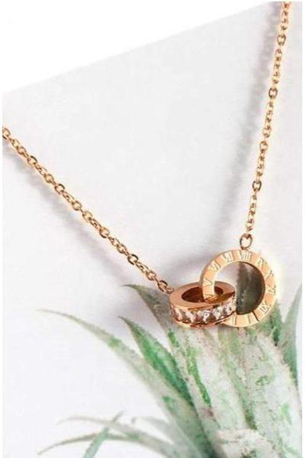 Stunning Necklace with Roman Numeral & Rhinestone Crystal detail pendant, rose gold finish - Hayati London