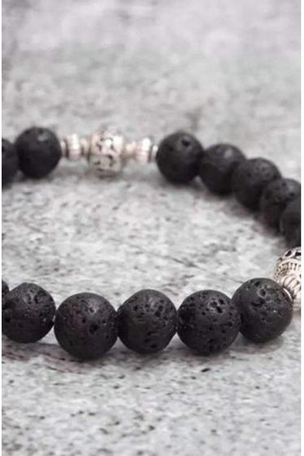 Unisex Real Natural Lava Ball Stone beaded Bracelet Buddah - Hayati London