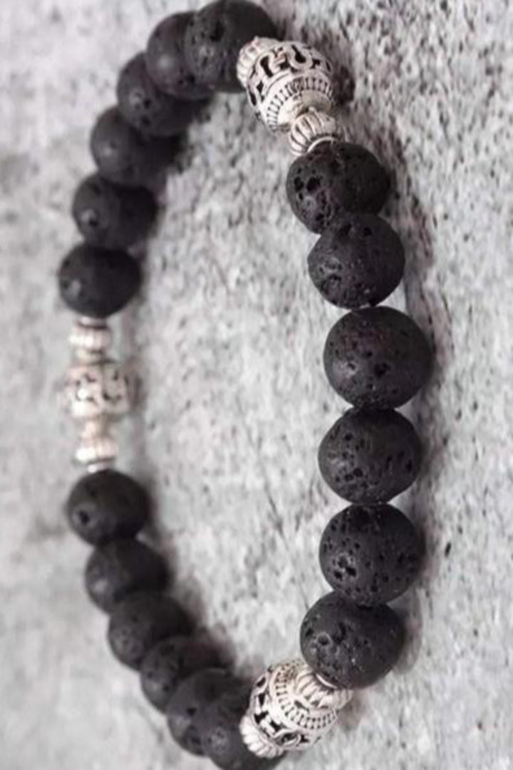 Unisex Real Natural Lava Ball Stone beaded Bracelet Buddah - Hayati London