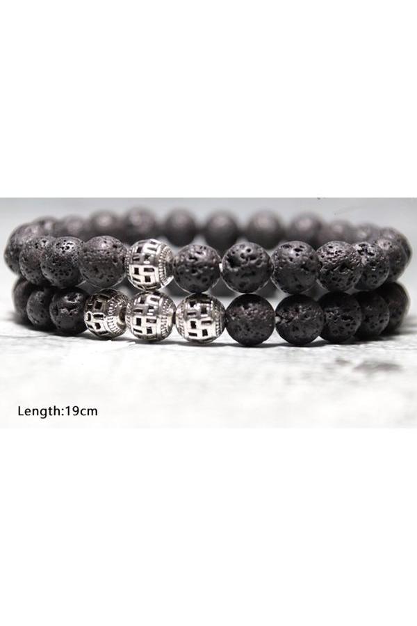 Unisex Real Natural Lava Ball Stone beaded Bracelet Buddah - Hayati London