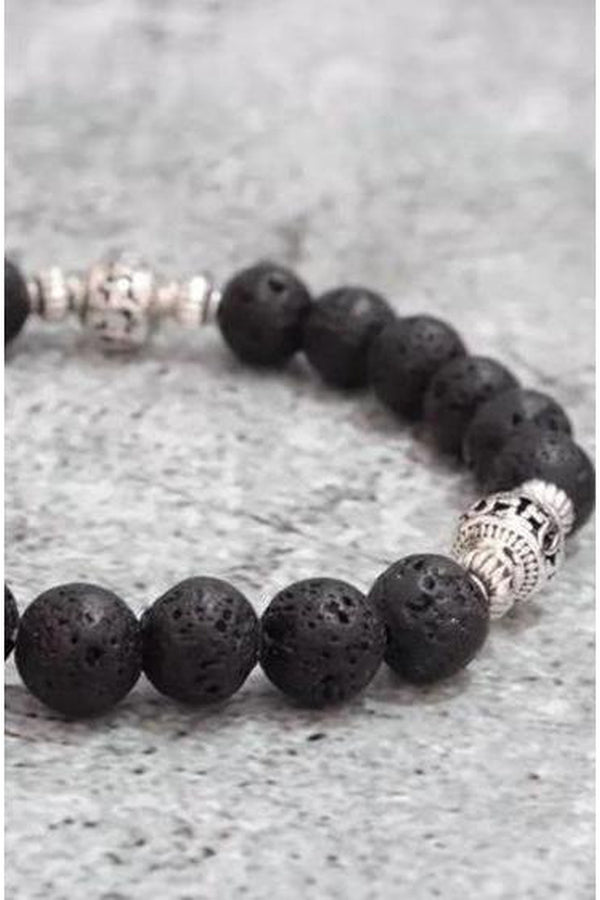 Unisex Real Natural Lava Ball Stone beaded Bracelet Buddah - Hayati London