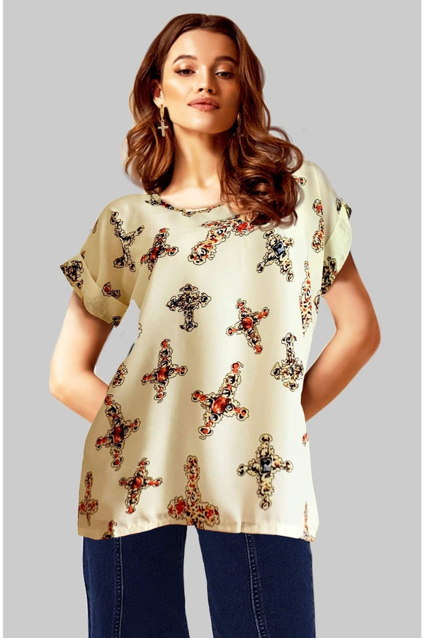 Cross Your T's Crucifix Print Oversized Tee - Hayati London