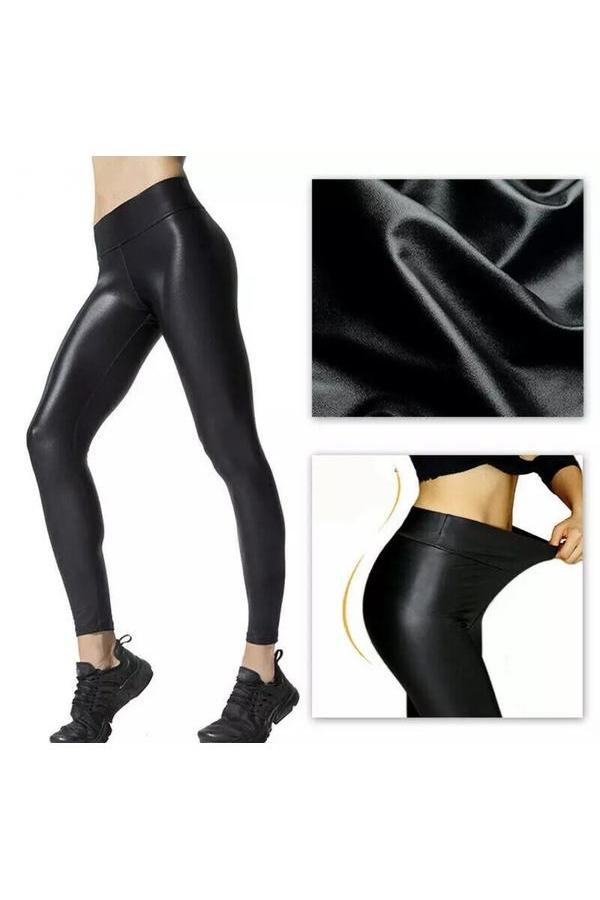 Elastigirl Black Faux Leather High Waisted Elastic Leggings - Hayati London