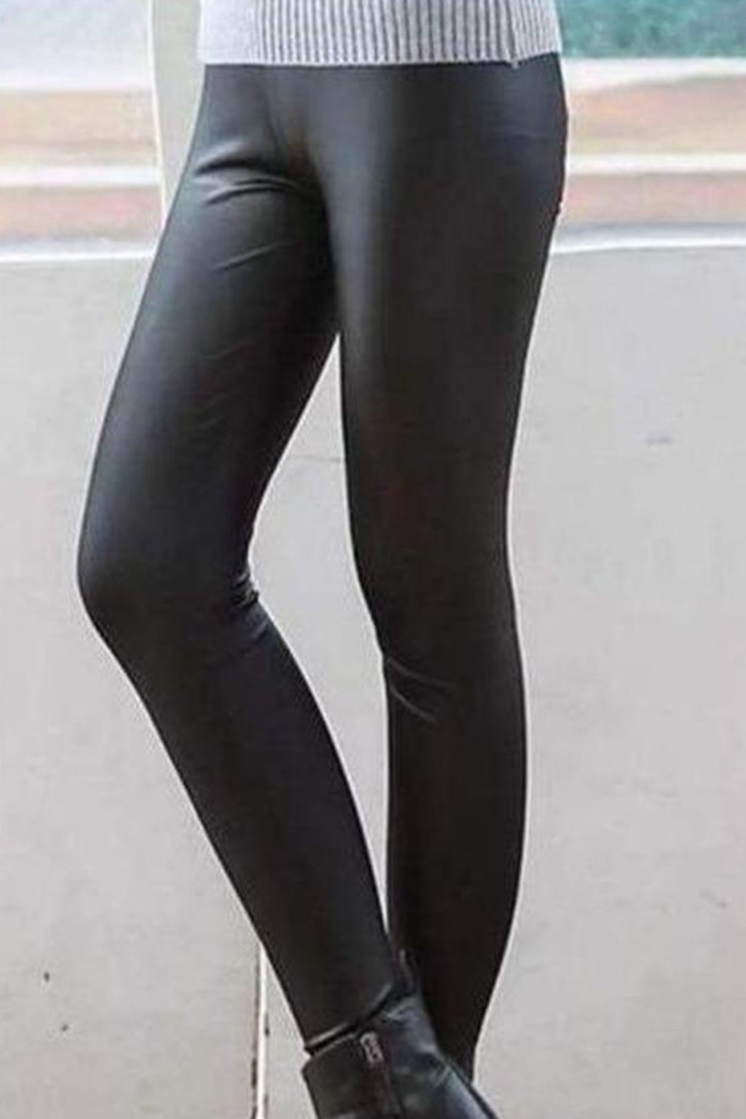 Pants For Women Stretchable High Waist Women's Stretchy Leather Leggings  Pants, Black High Waisted Tights Black 