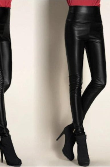 Leather Rebel Thin Velvet High Waisted Faux Leather Leggings – Hayati London