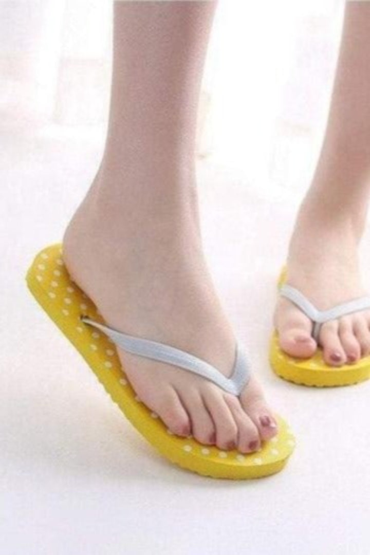 Yellow Spotty Flip-flops, Beach Slippers.  Comfortable Summer Holidays Beach Pool Shower Sandals. - Hayati London